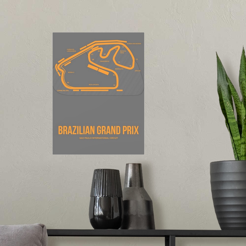 A modern room featuring Minimalist Brazilian Grand Prix Poster I