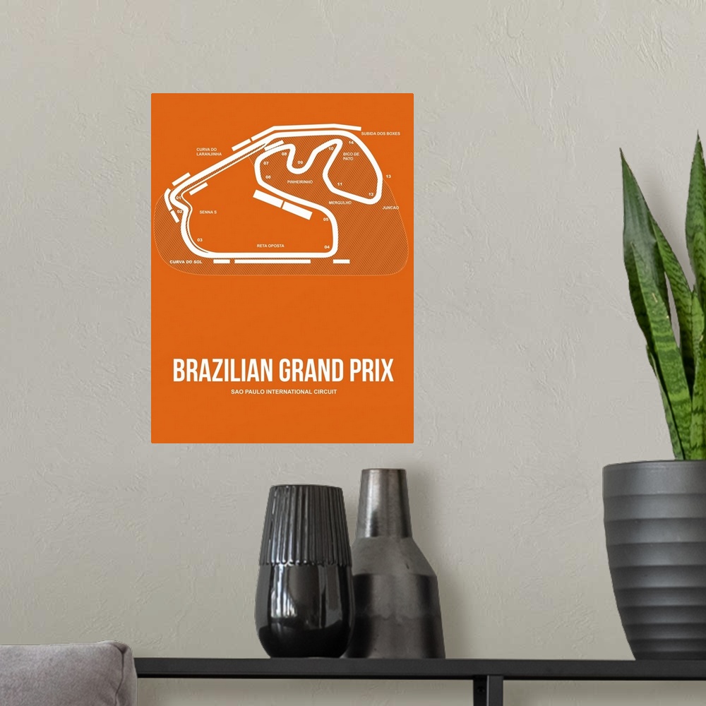 A modern room featuring Minimalist Brazilian Grand Prix Poster III