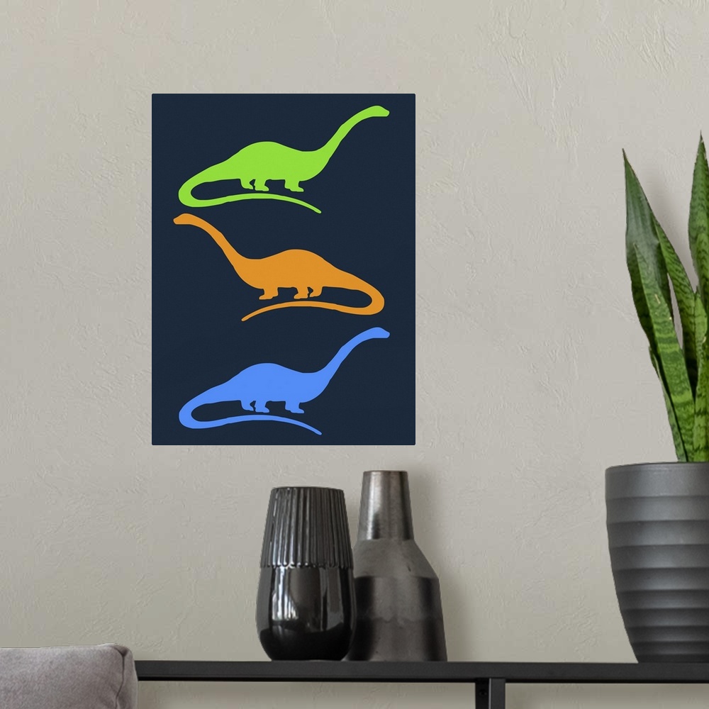 A modern room featuring Minimalist Dinosaur Family Poster XXV