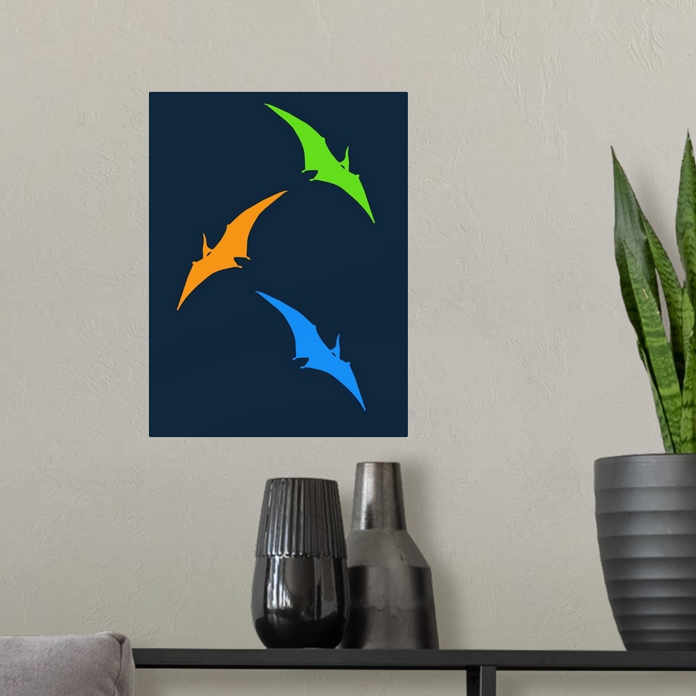A modern room featuring Minimalist Dinosaur Family Poster XXVII