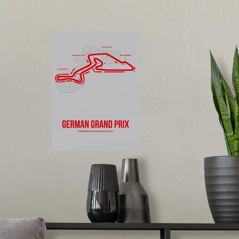 A modern room featuring Minimalist German Grand Prix Poster I
