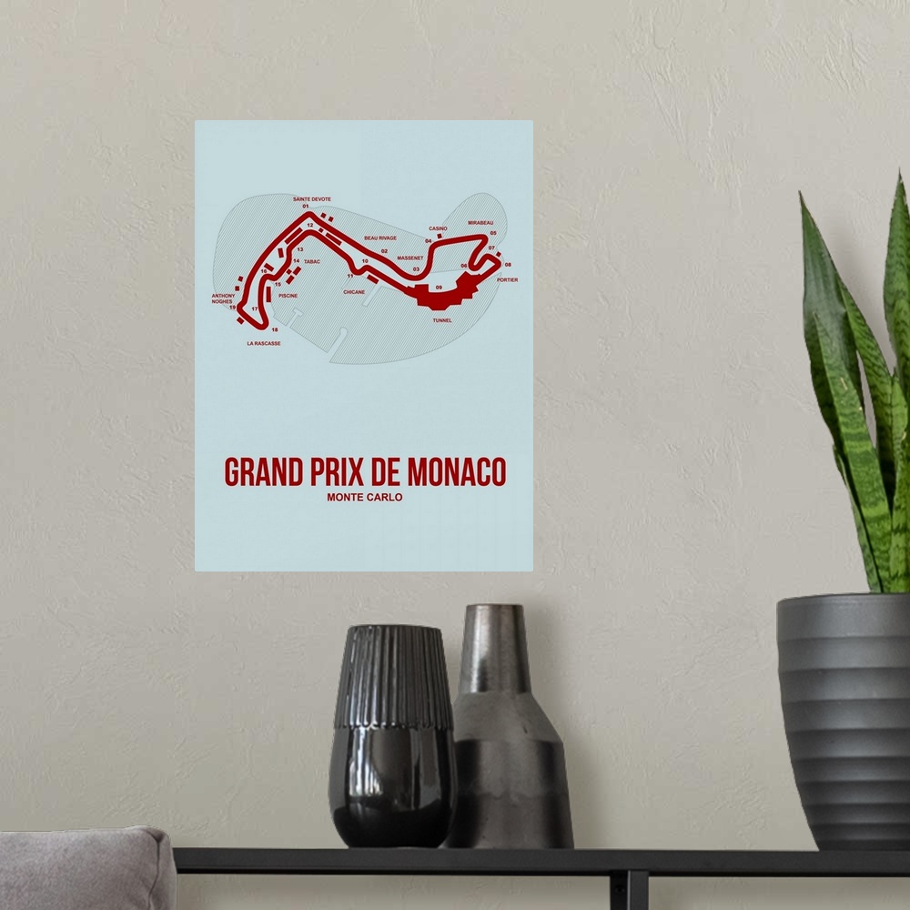 A modern room featuring Minimalist Monaco Grand Prix Poster III