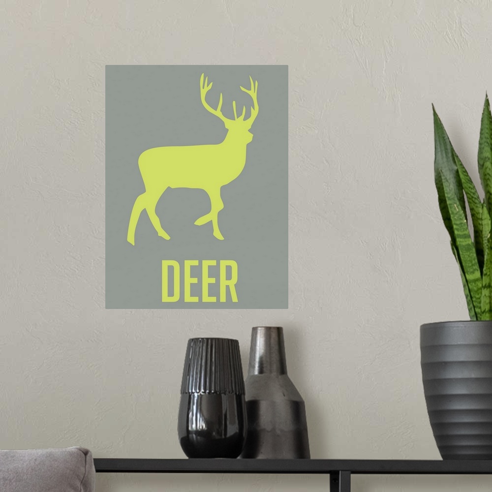 A modern room featuring Minimalist Wildlife Poster - Deer - Green