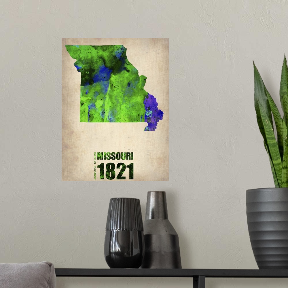 A modern room featuring Missouri Watercolor Map