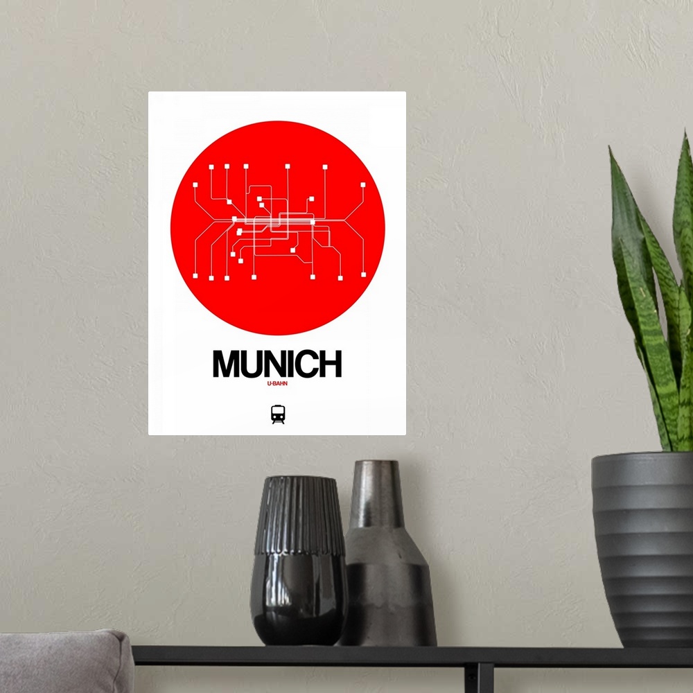 A modern room featuring Munich Red Subway Map