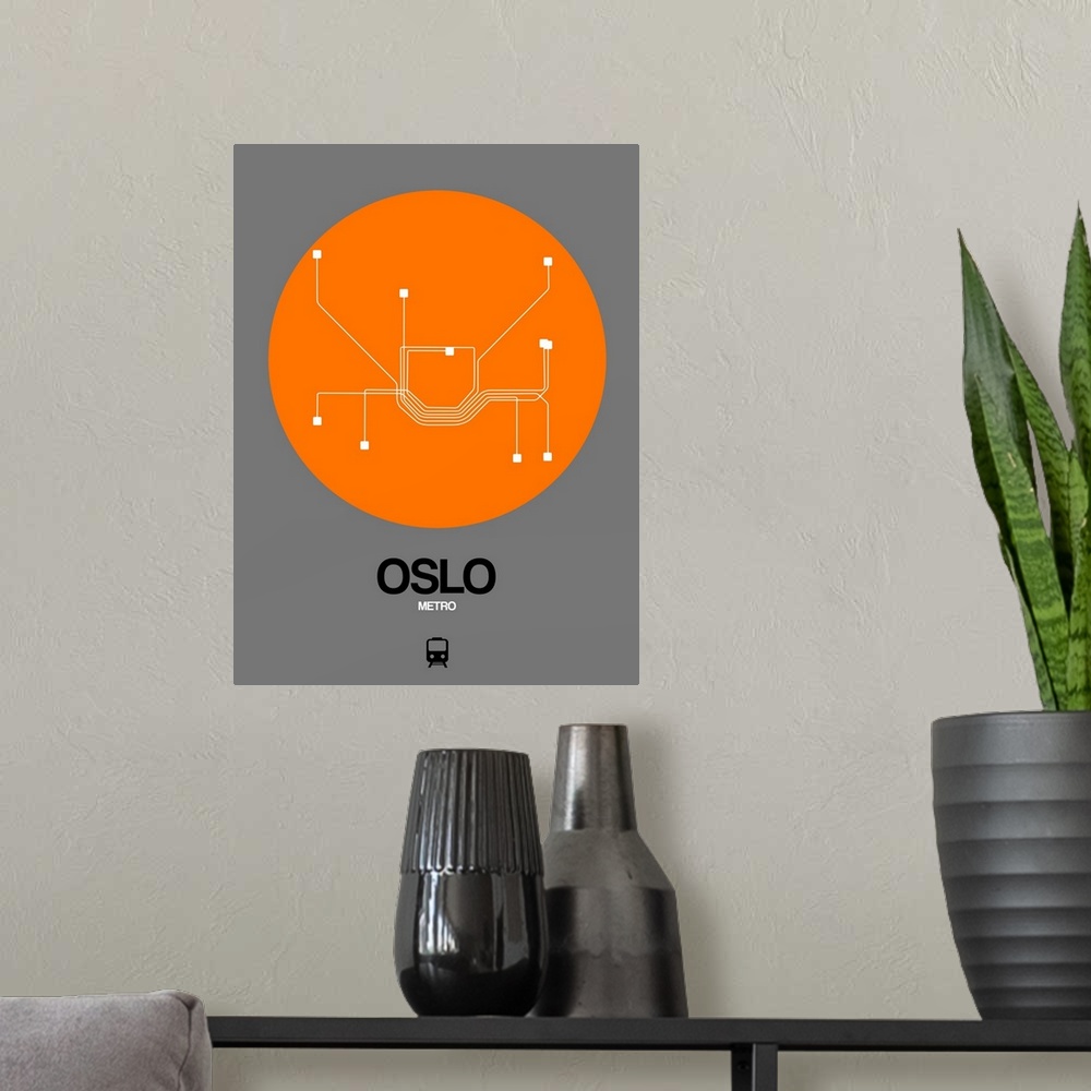 A modern room featuring Oslo Orange Subway Map