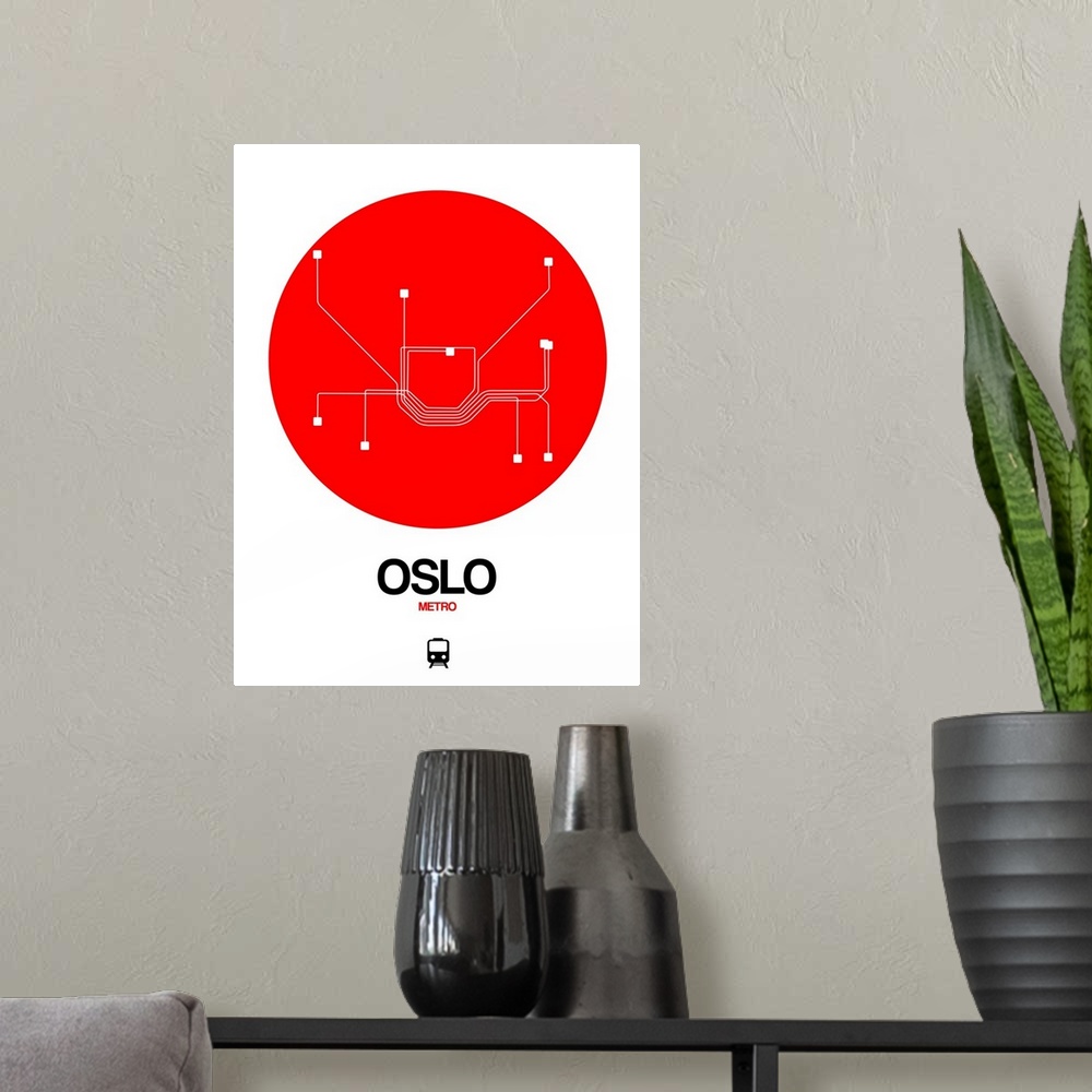 A modern room featuring Oslo Red Subway Map