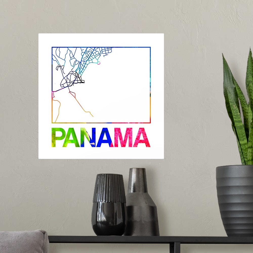 A modern room featuring Colorful map of the streets of Panama City, Panama.