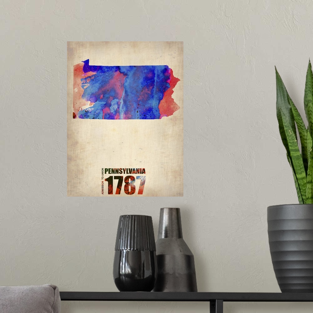 A modern room featuring Pennsylvania Watercolor Map