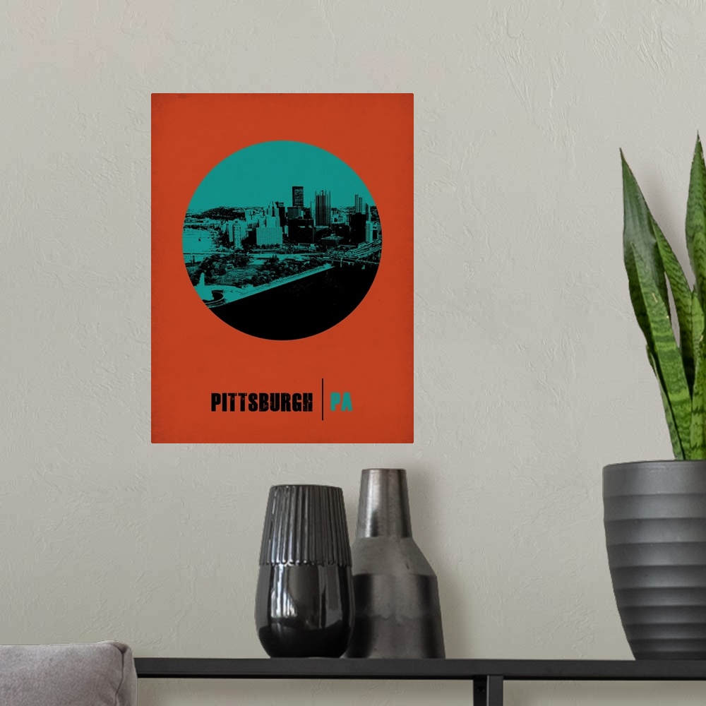A modern room featuring Pittsburgh Circle Poster I