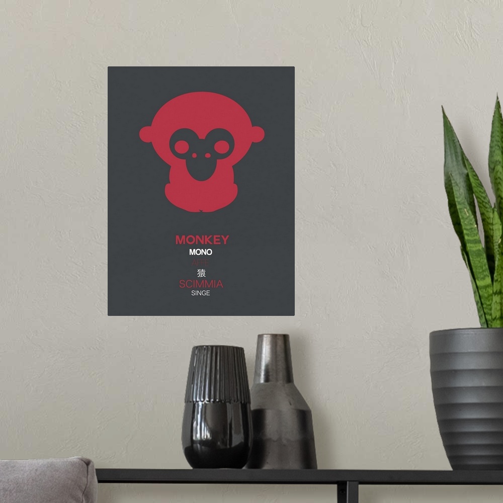 A modern room featuring Red Mokey Multilingual Poster