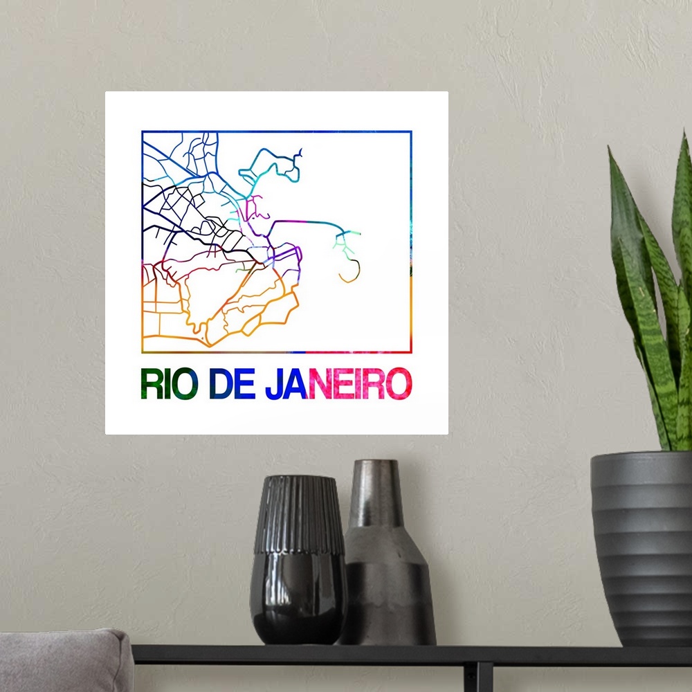 A modern room featuring Colorful map of the streets of Rio de Janeiro, Brazil.