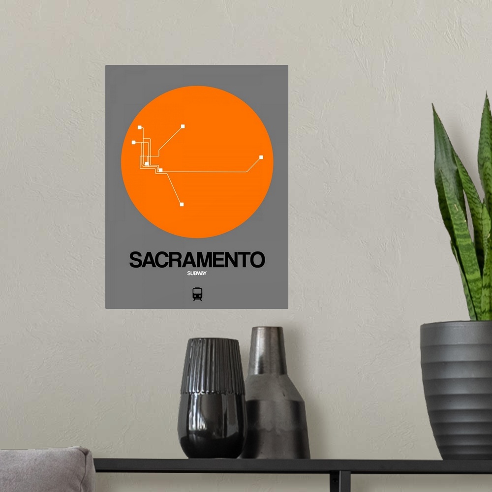 A modern room featuring Sacramento Orange Subway Map