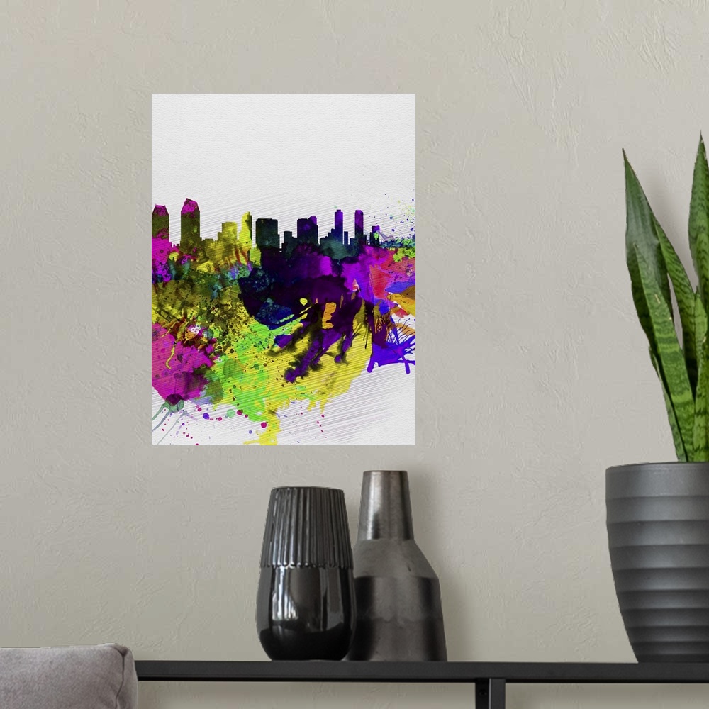 A modern room featuring San Diego Watercolor Skyline