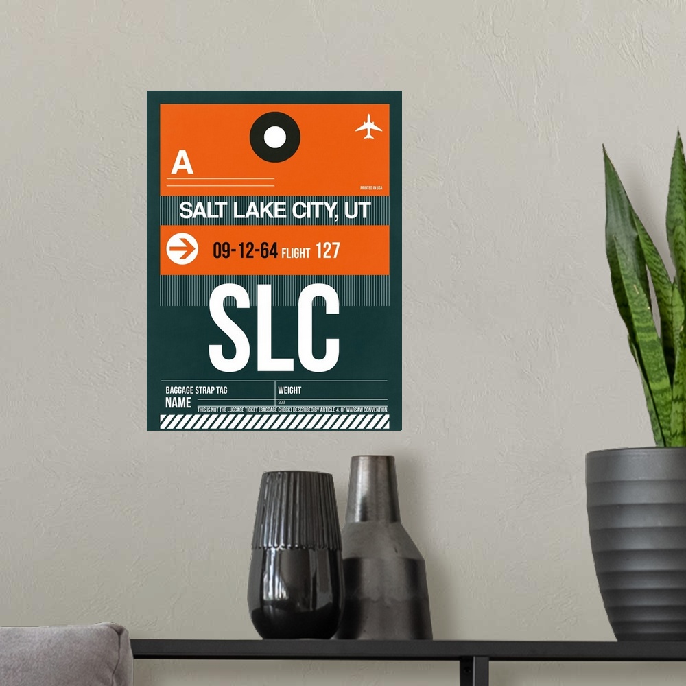 A modern room featuring SLC Salt Lake City Luggage Tag II