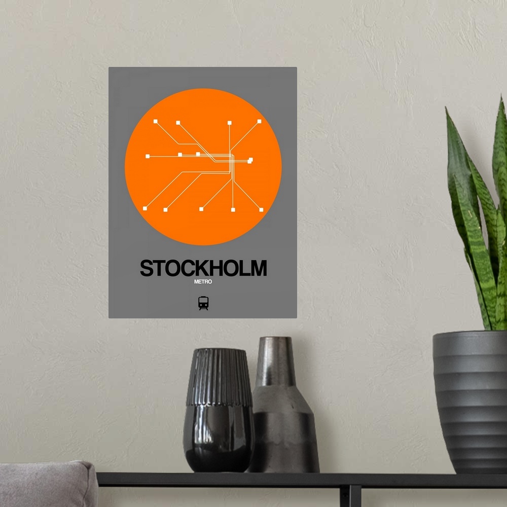 A modern room featuring Stockholm Orange Subway Map