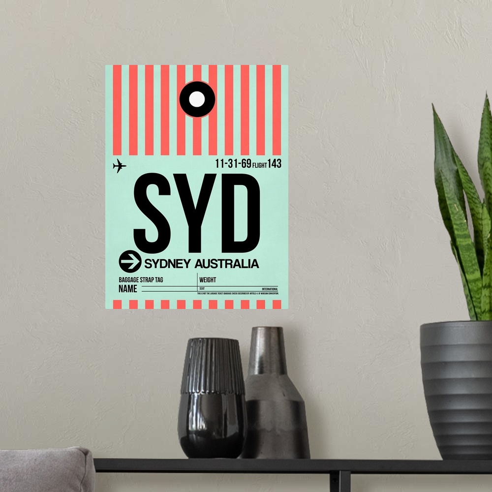 A modern room featuring SYD Sydney Luggage Tag I
