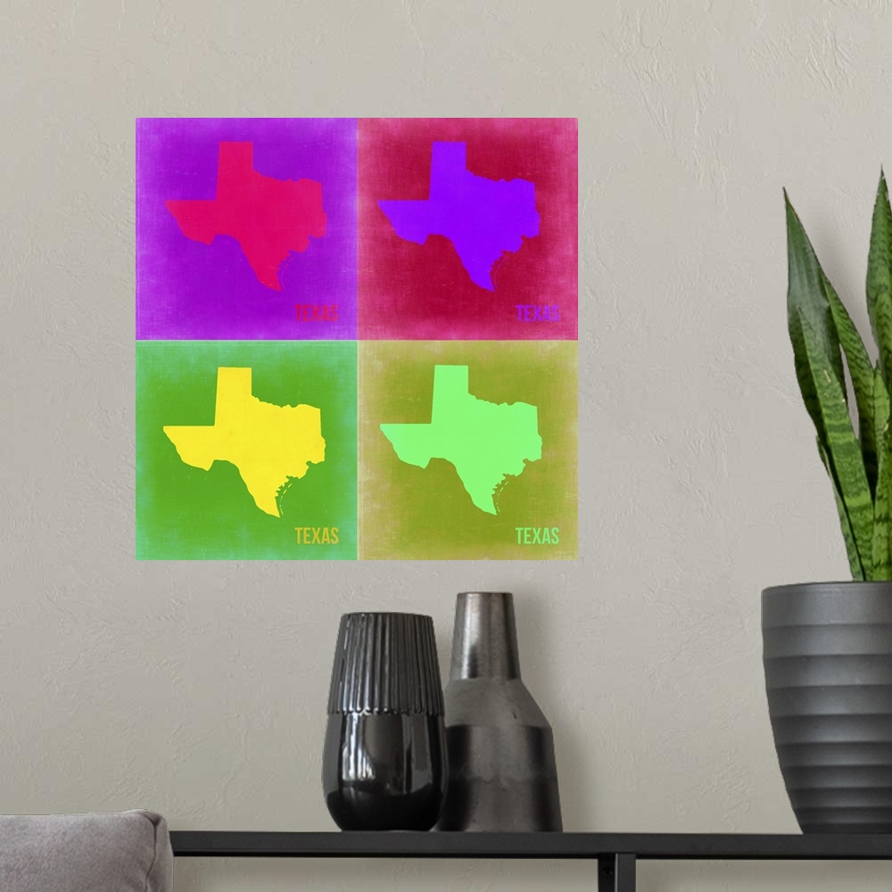 A modern room featuring Texas Pop Art Map II