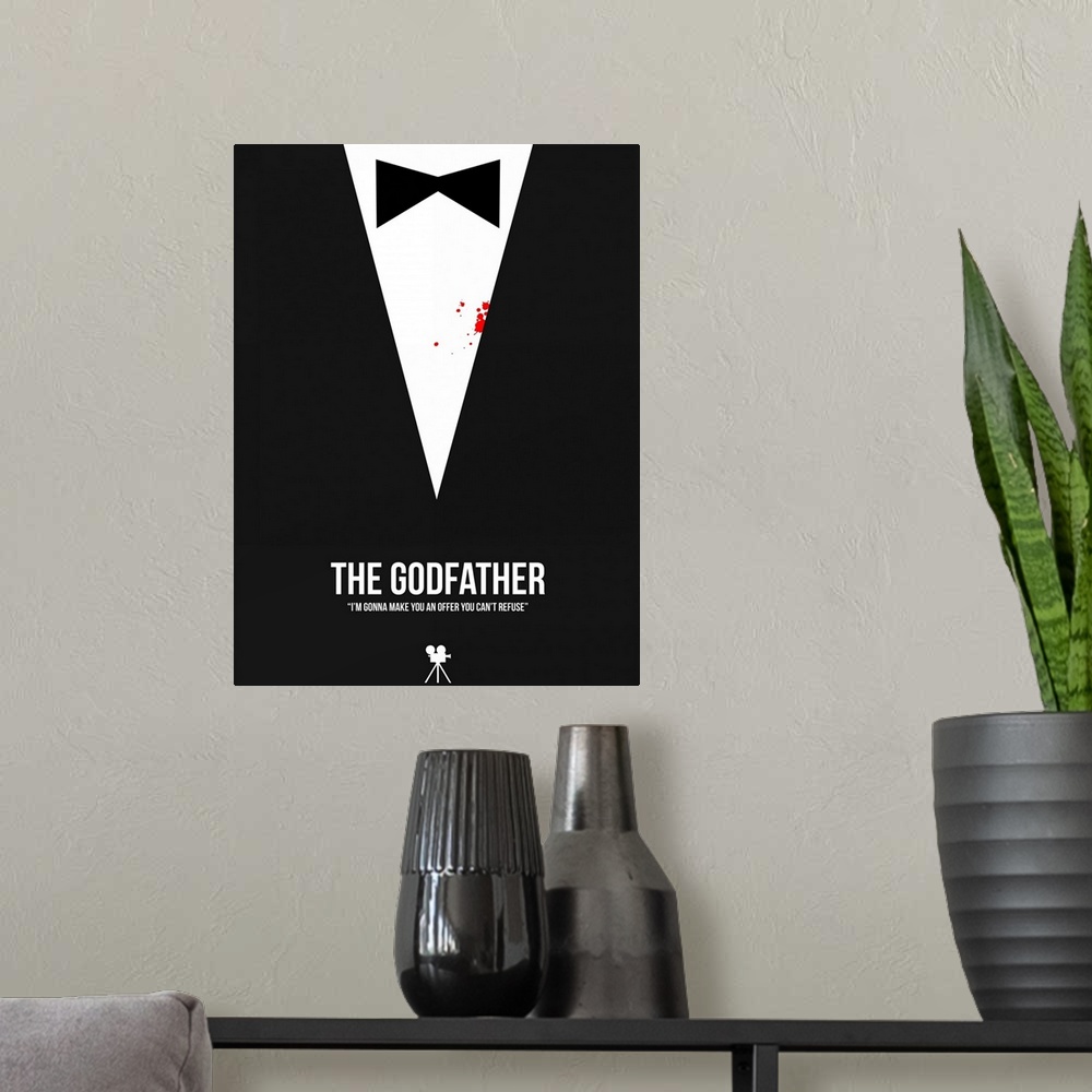 A modern room featuring Contemporary minimalist movie poster artwork of The Godfather.