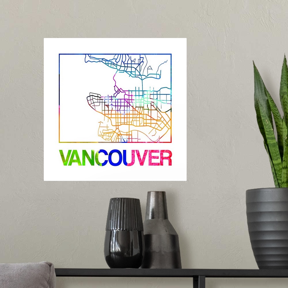 A modern room featuring Colorful map of the streets of Vancouver, Canada.