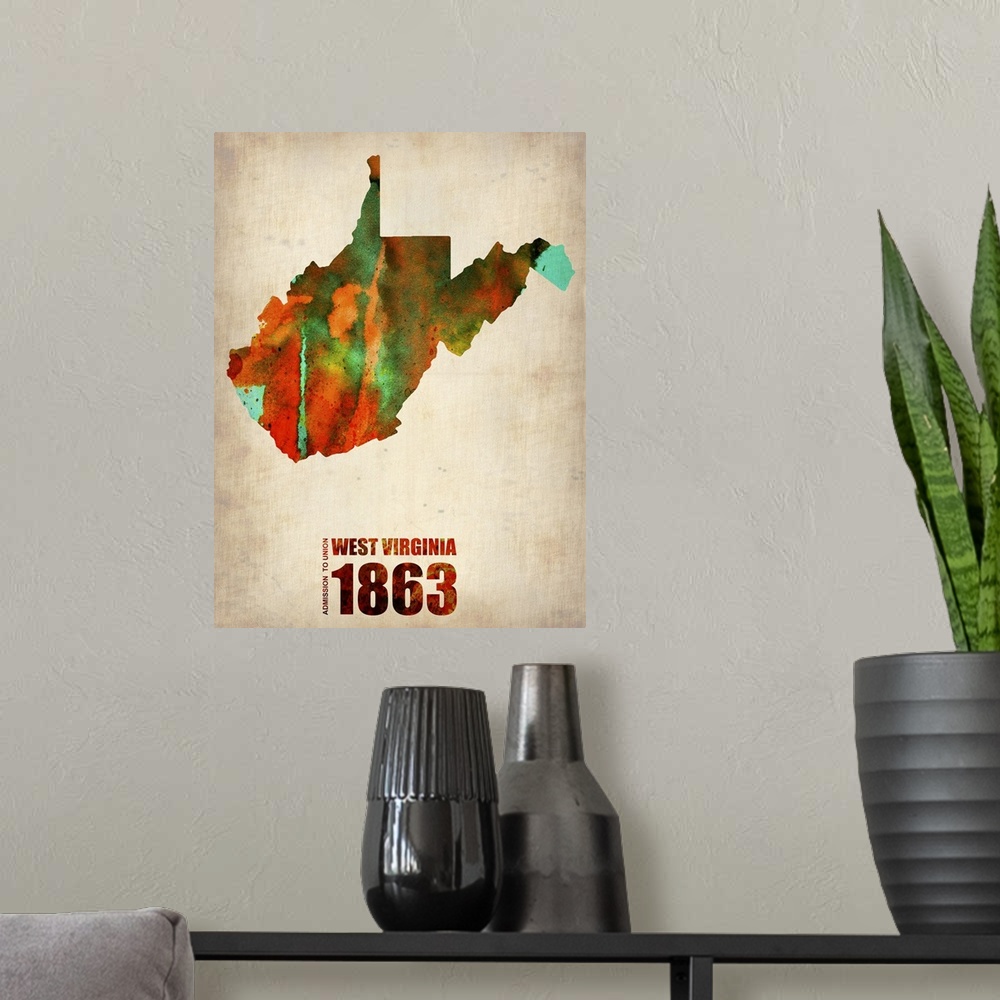 A modern room featuring West Virginia Watercolor Map