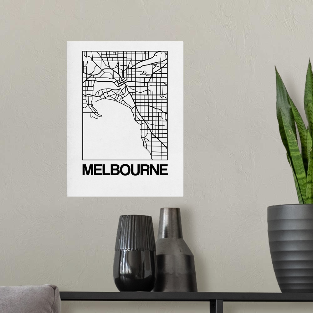 A modern room featuring Contemporary minimalist art map of the city streets of Melbourne.