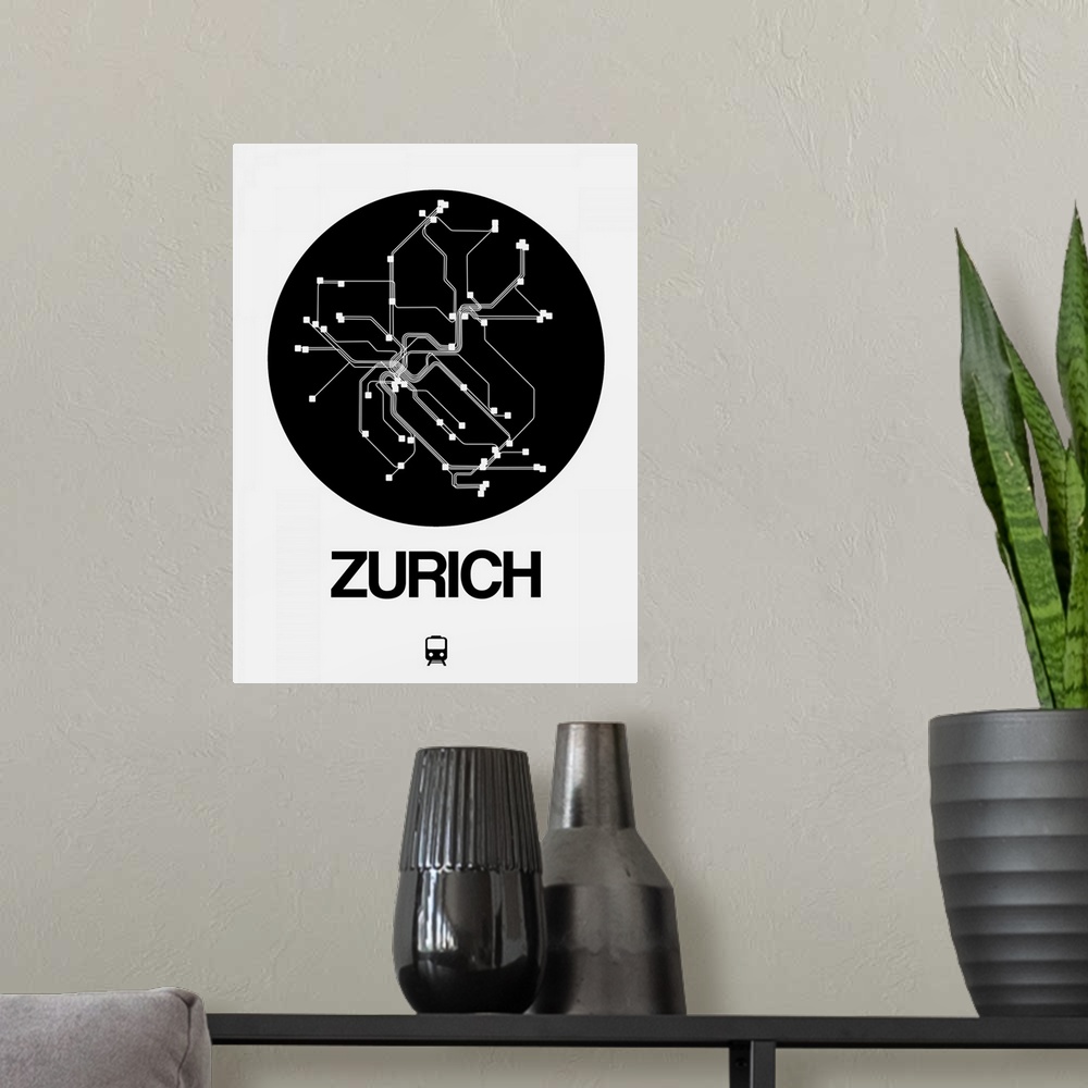A modern room featuring Zurich Black Subway Map