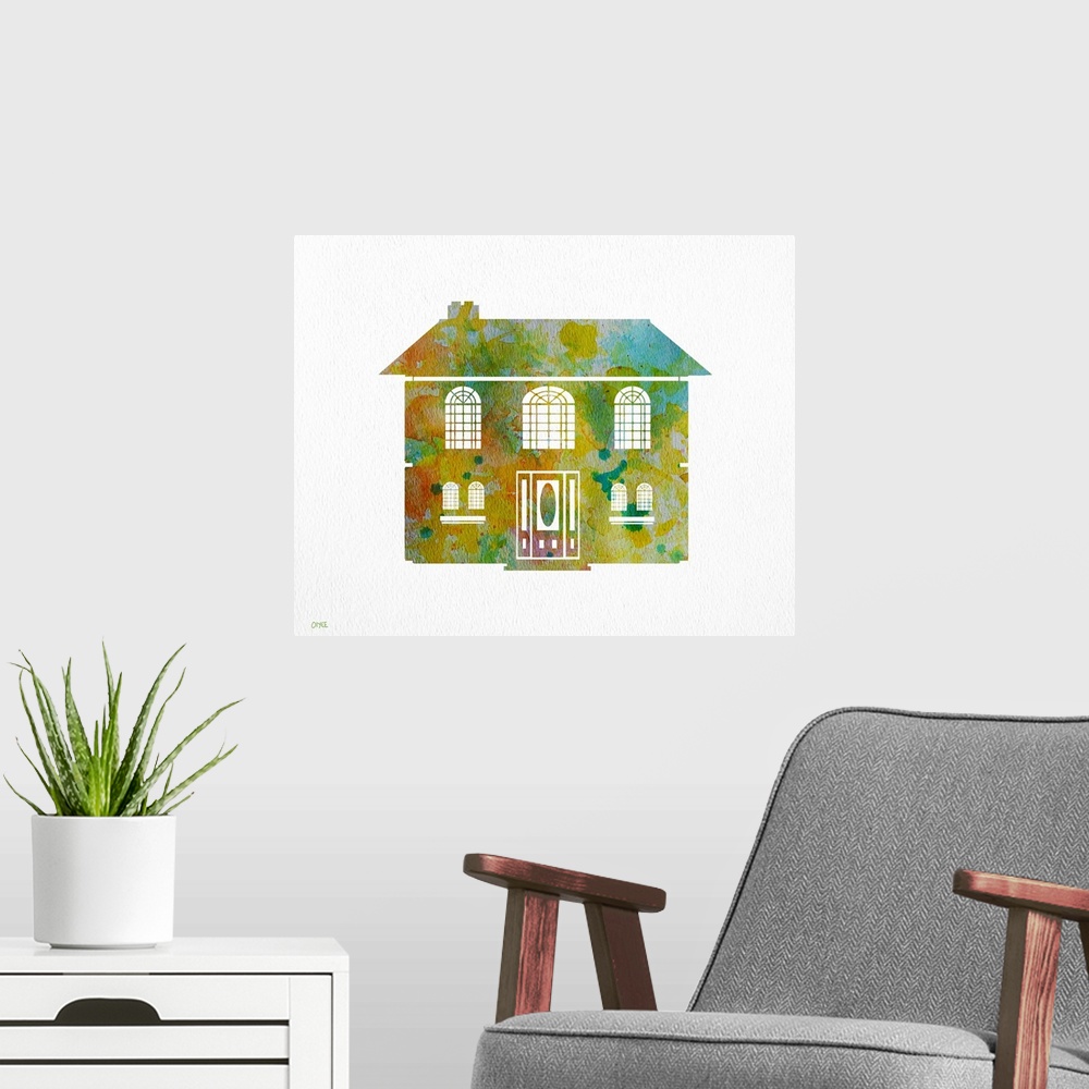 A modern room featuring Part of the watercolor house series, great as house warming gifts
