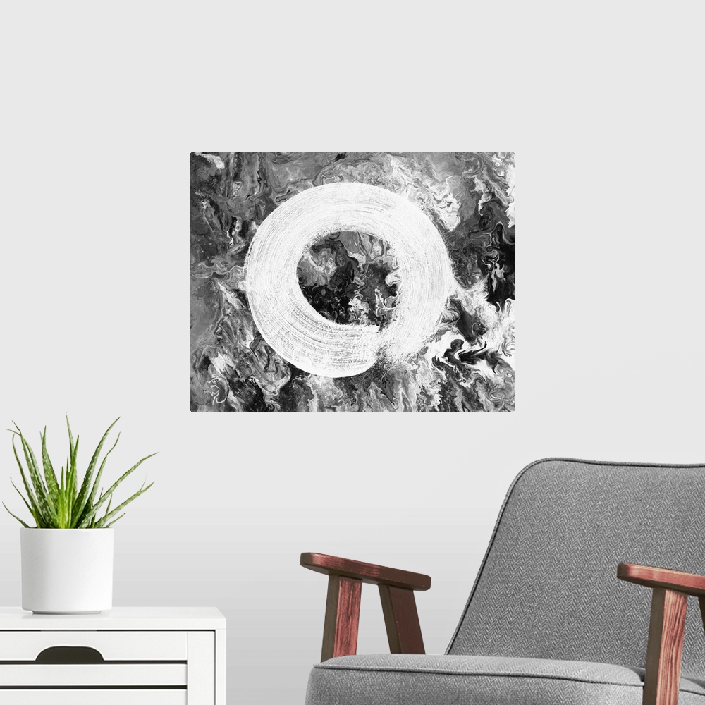 A modern room featuring Enso represents the way of Zen as a circle of emptiness and form, void and fullness. The Enso cir...