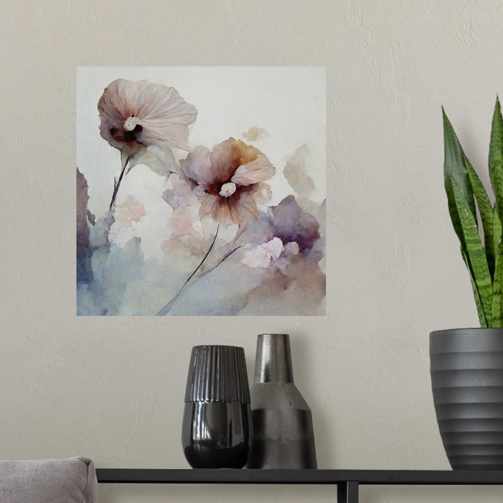 A modern room featuring Flowers in a watercolor painterly style.