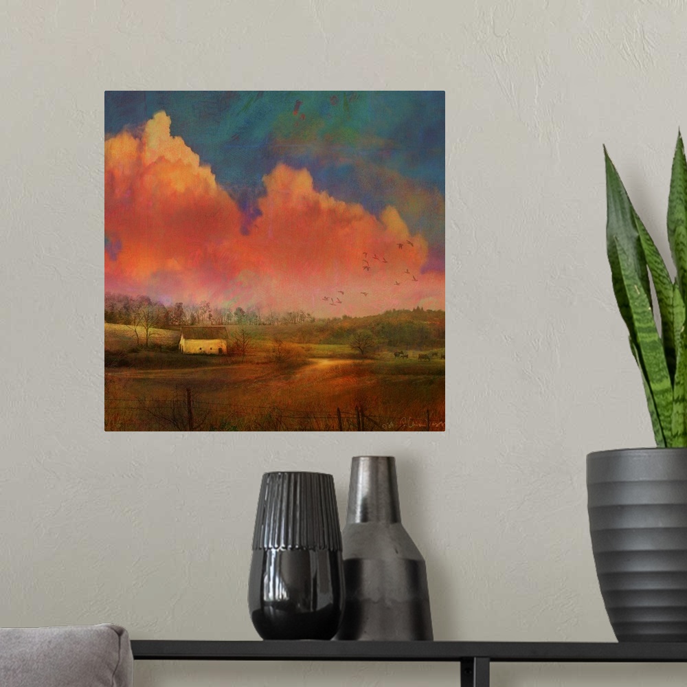 A modern room featuring Pastoral Sunset