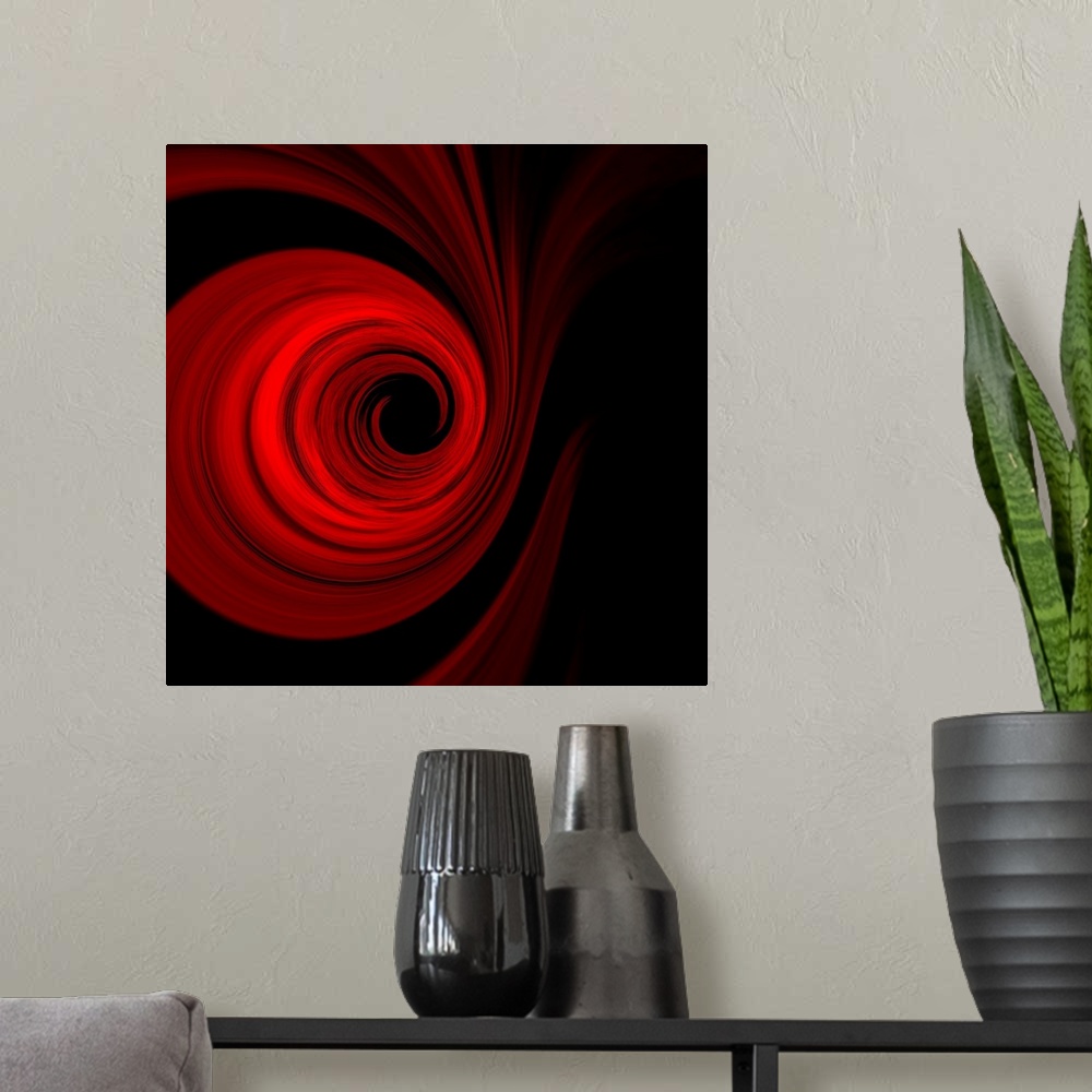 A modern room featuring Red lines on a black background creating circles.
