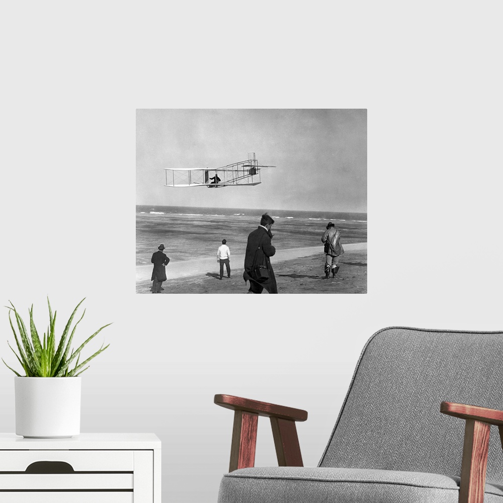 A modern room featuring 1911 One Of The Wright Brothers Flying A Glider And Spectators On Ocean Beach Kill Devil Hills Ki...