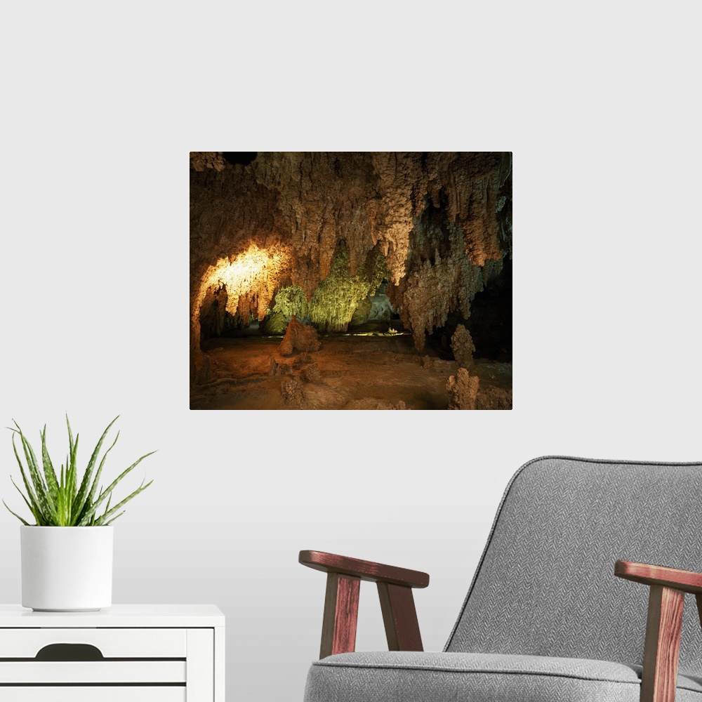 A modern room featuring Calcite formations in cave interior, Carlsbad Caverns National Park, New Mexico