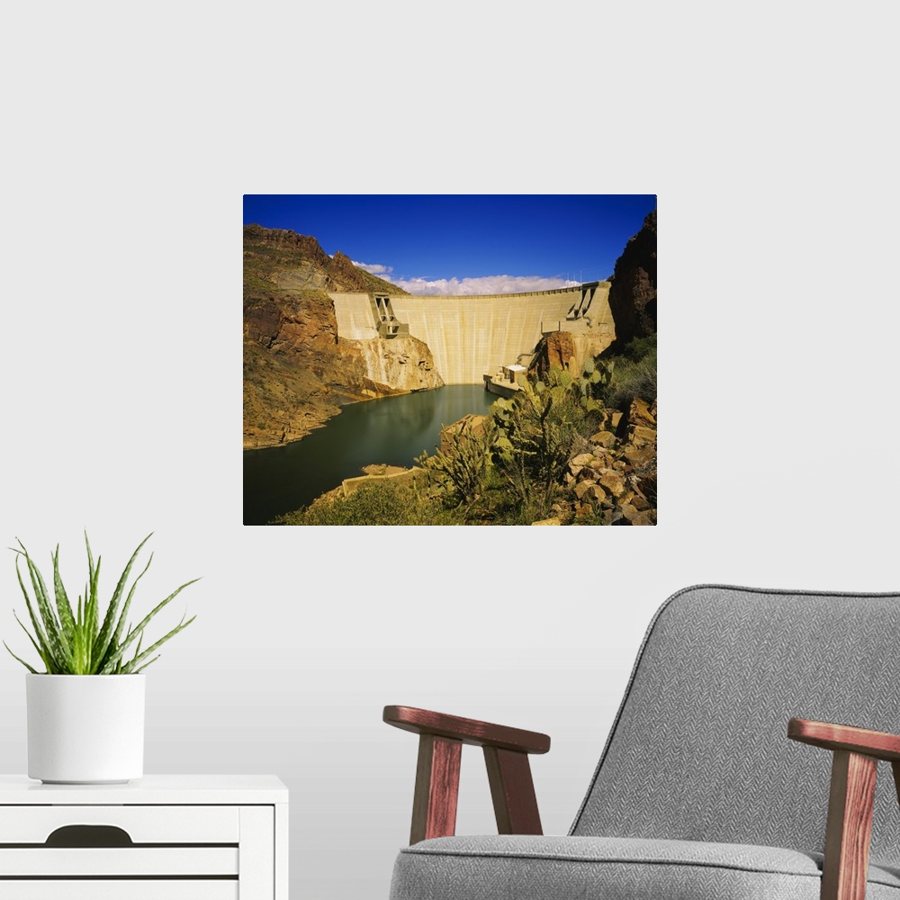 A modern room featuring Dam on a river, Theodore Roosevelt Dam, Tonto National Forest, Arizona