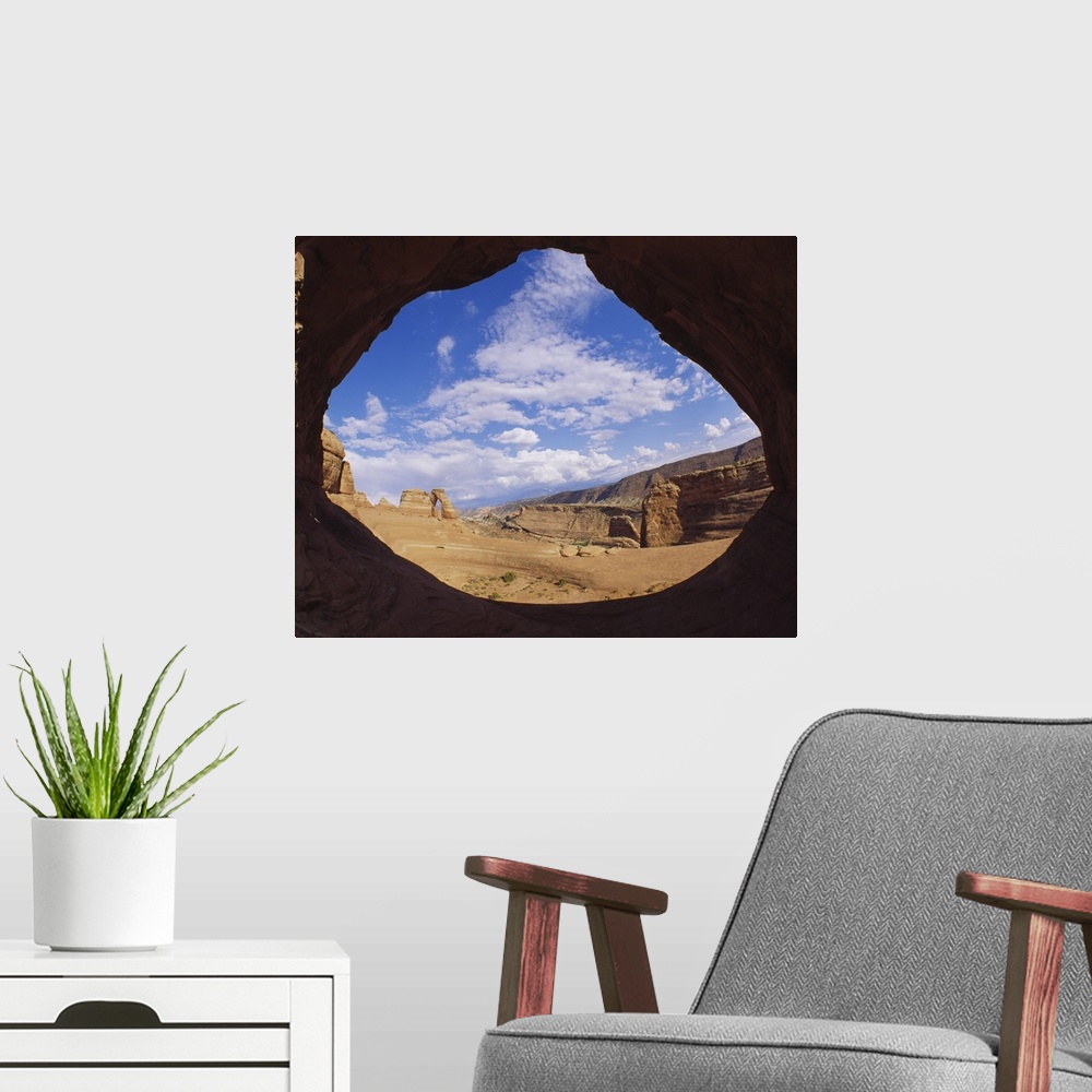 A modern room featuring Rock formations on a landscape, Arches National Park, Utah