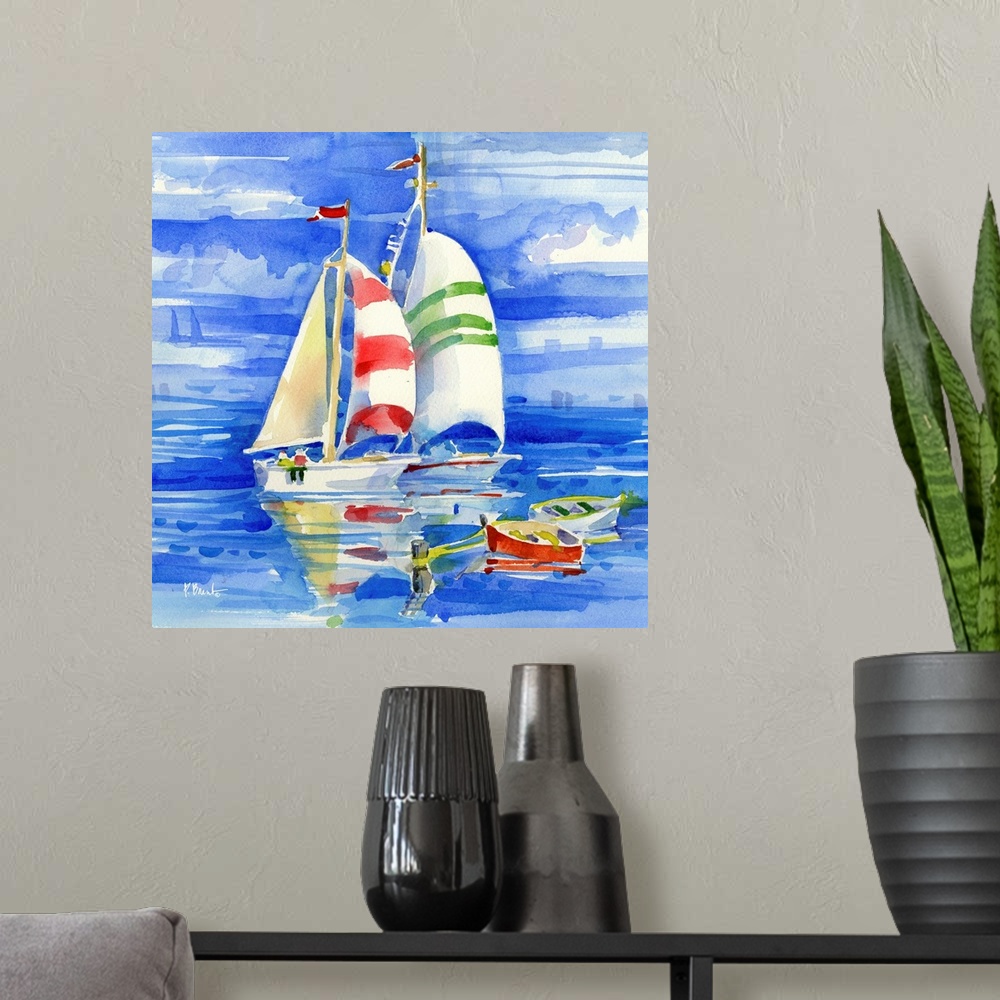 A modern room featuring Cape Sailboats II - Square
