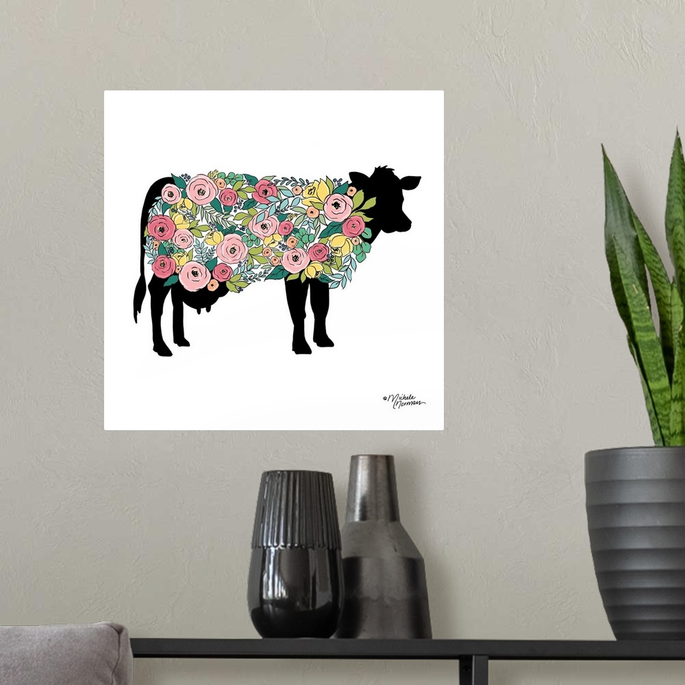 A modern room featuring Floral Cow