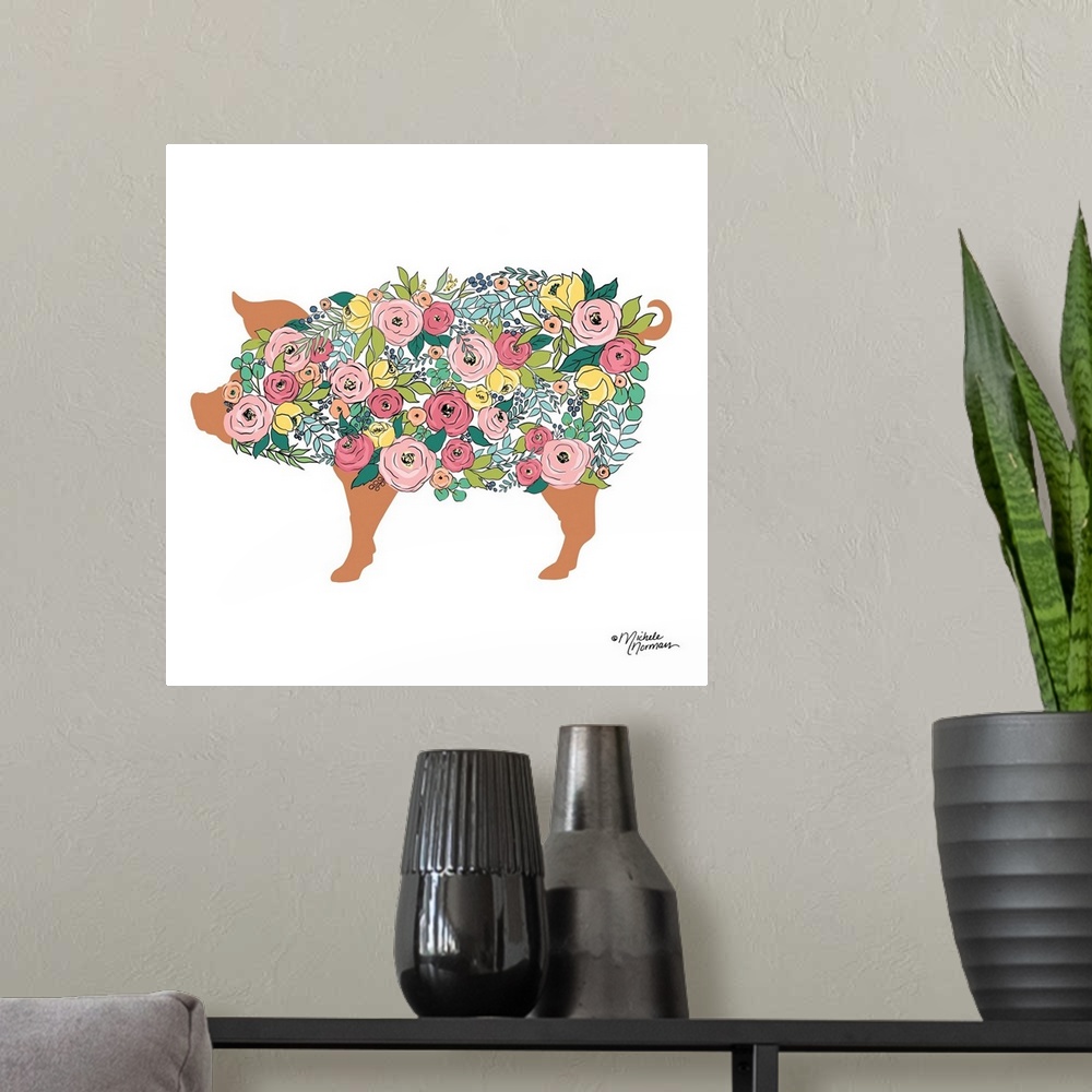 A modern room featuring Floral Pig