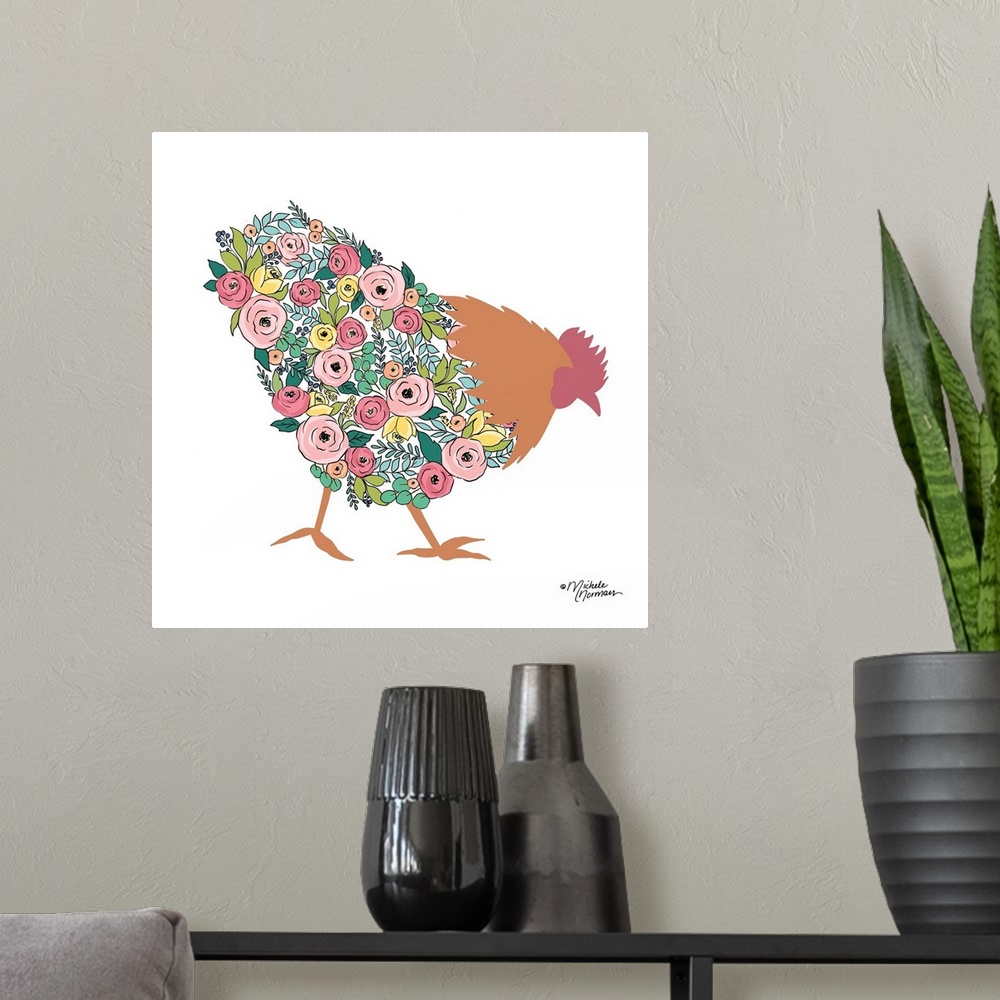 A modern room featuring Floral Rooster