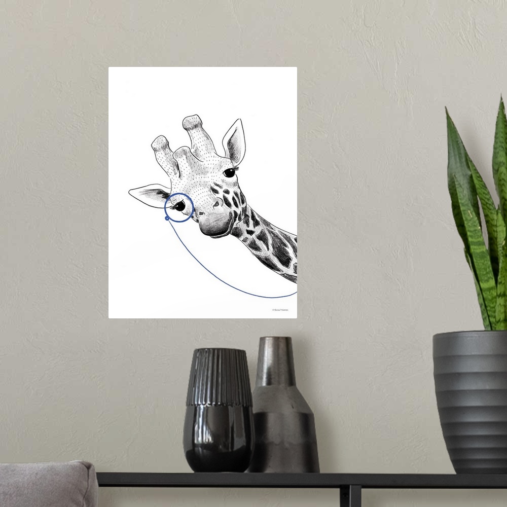 A modern room featuring Giraffe With A Monocle