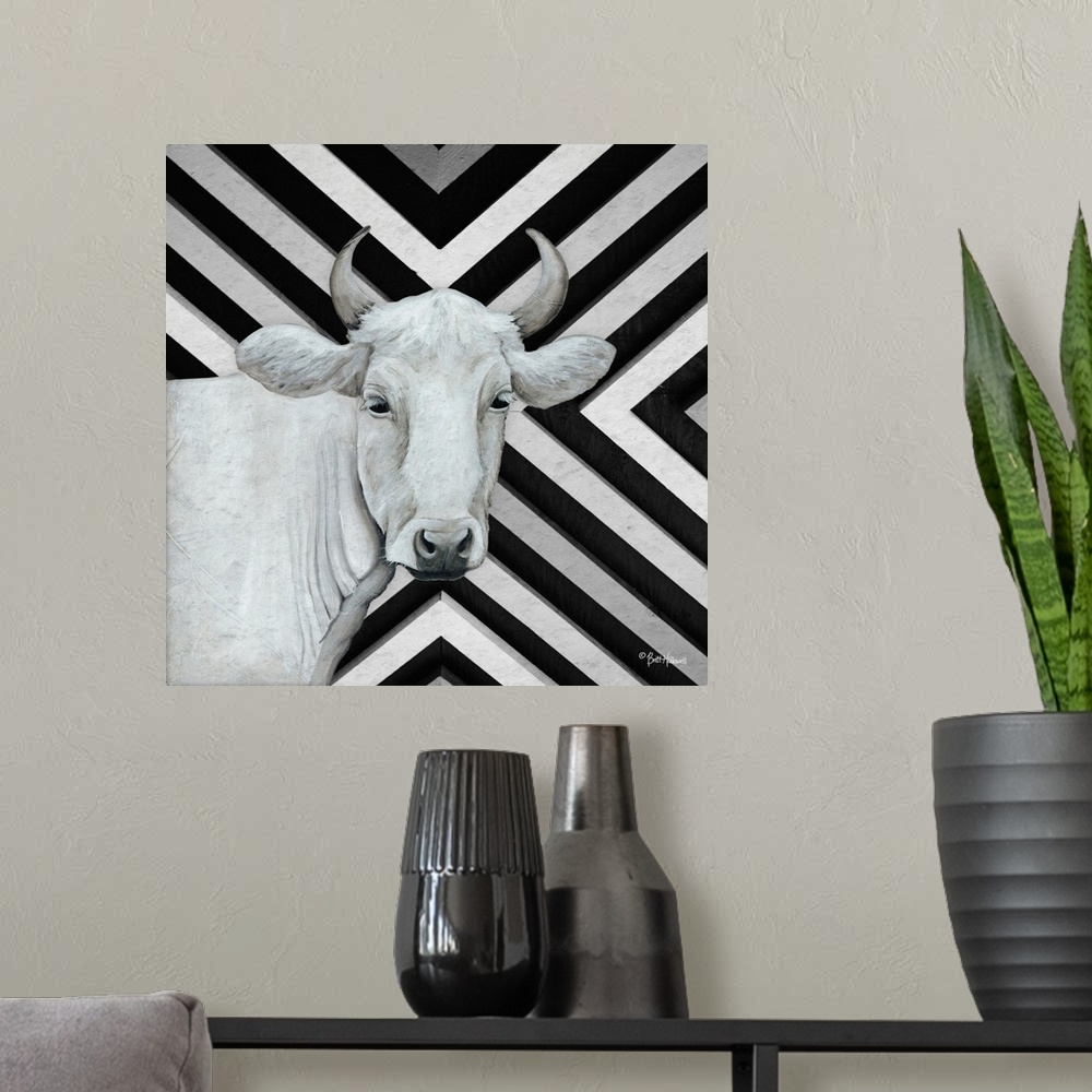 A modern room featuring January Cow I