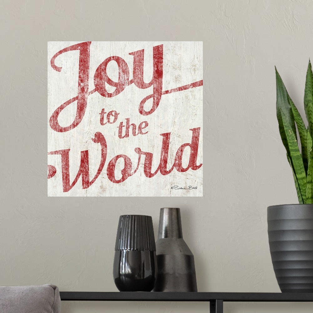 A modern room featuring Joy to the World
