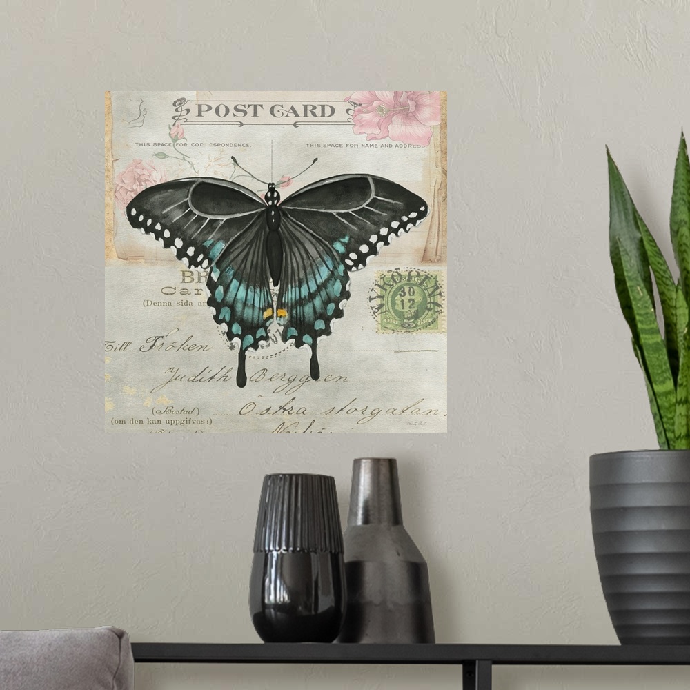 A modern room featuring Postcard Butterfly III