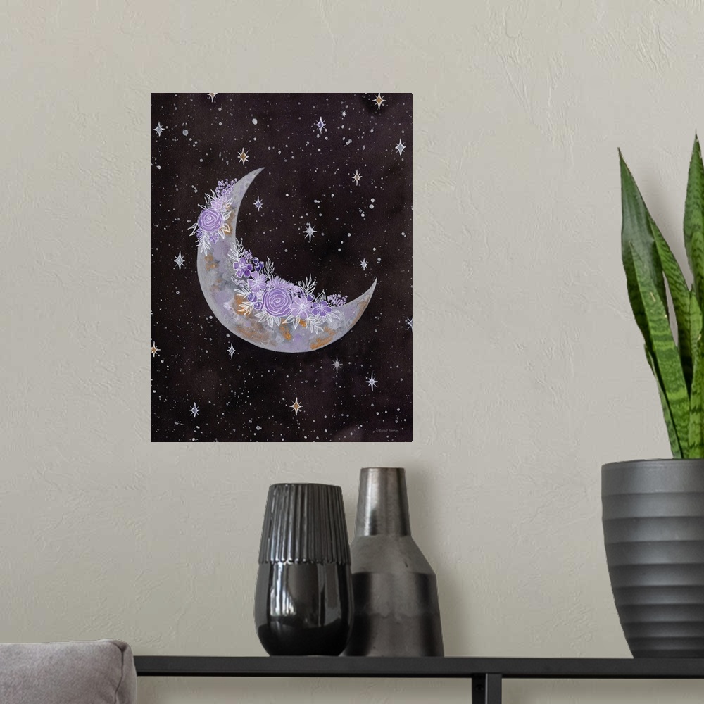 A modern room featuring Purple Flowers On The Moon