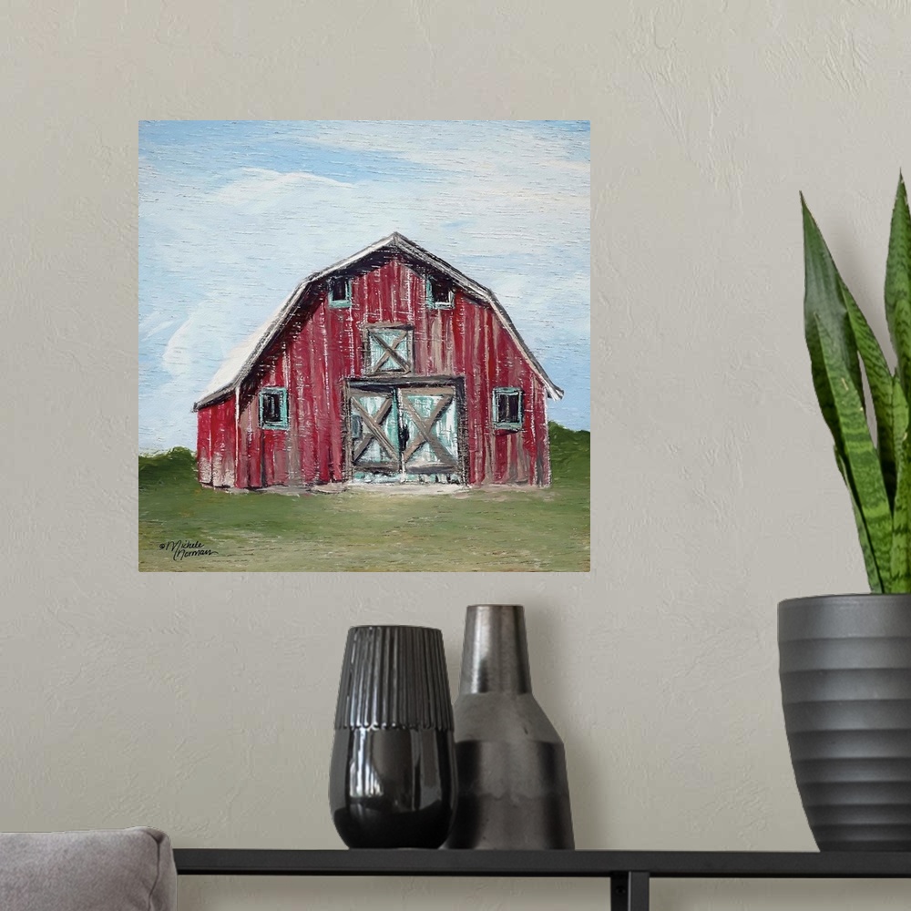 A modern room featuring Red Barn