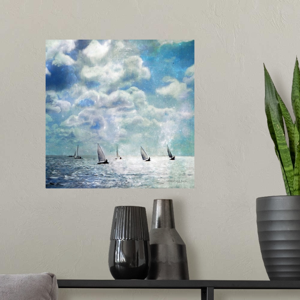 A modern room featuring Sailing White Waters