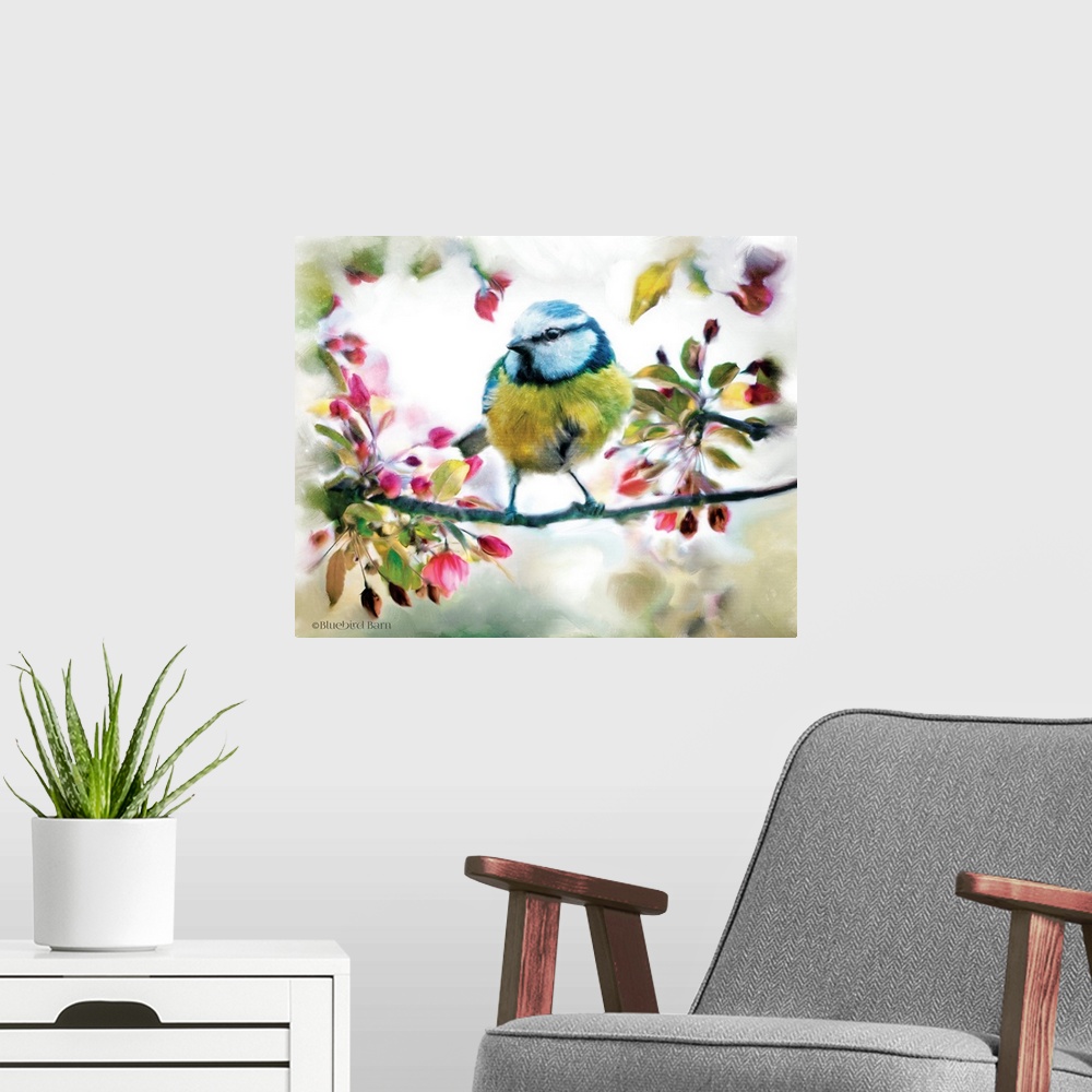 A modern room featuring Spring Yellow Bird on a Bough