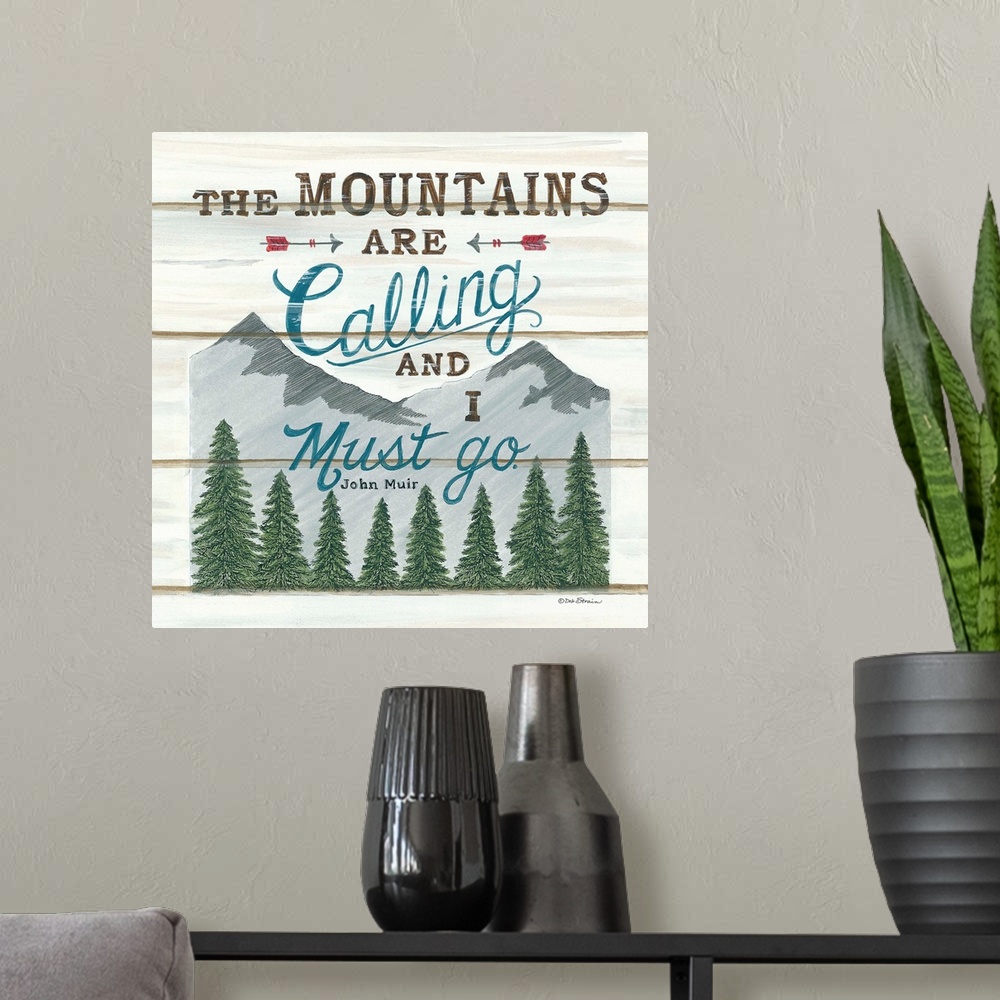 A modern room featuring The Mountains are Calling