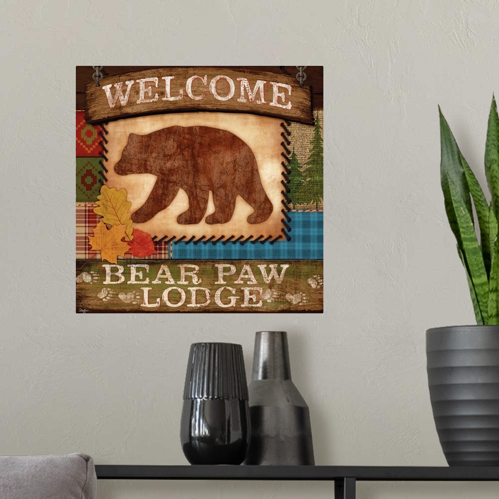 A modern room featuring Cabin decor artwork perfect for roughing it in the woods.